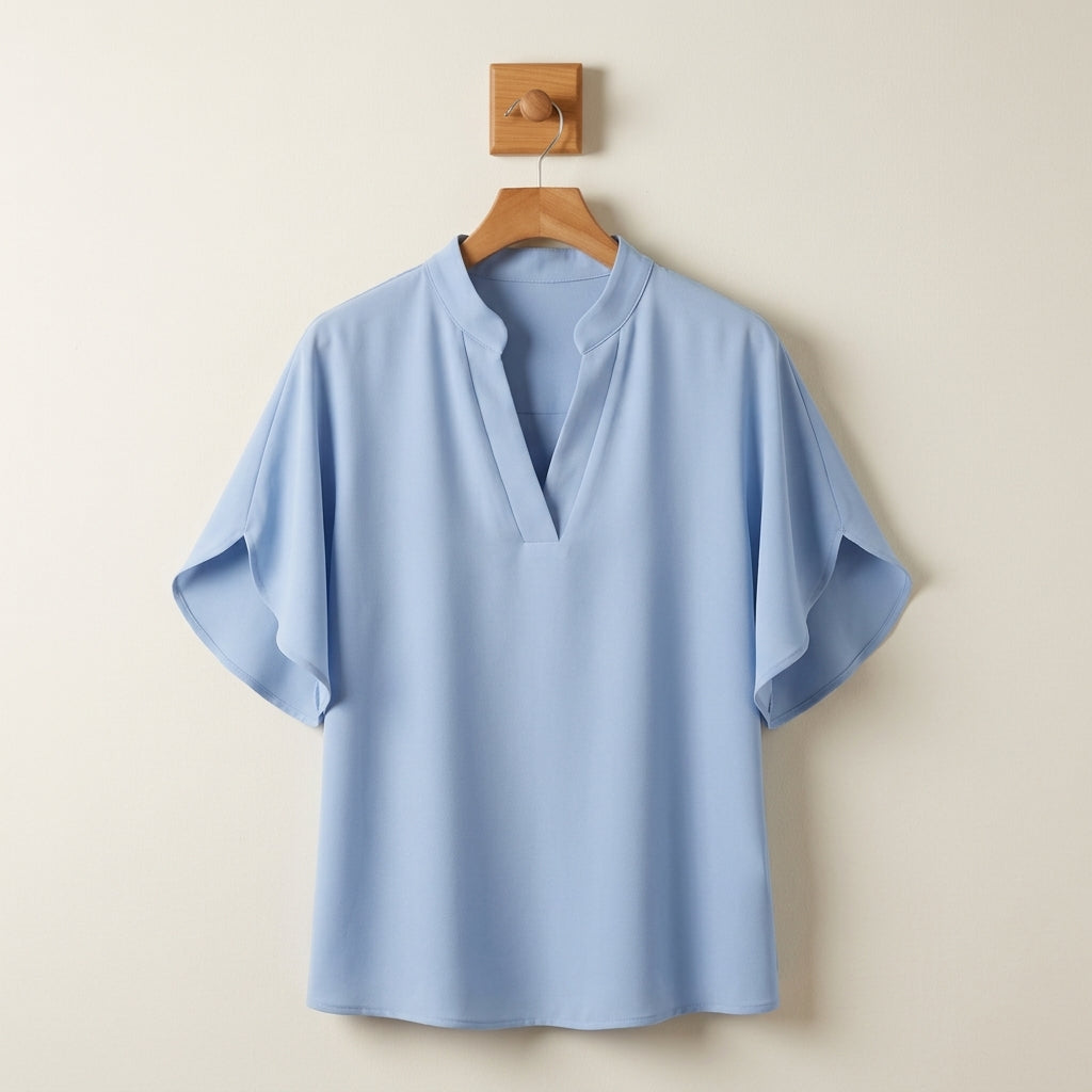 Women's Cotton Blend V-Neck Blouse Loose Fit Short Sleeve – Marielle
