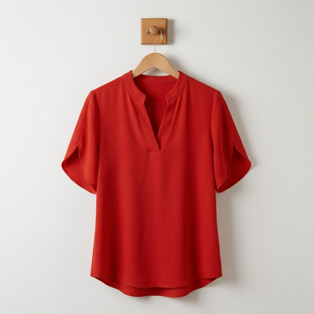 Women's Cotton Blend V-Neck Blouse Loose Fit Short Sleeve – Marielle