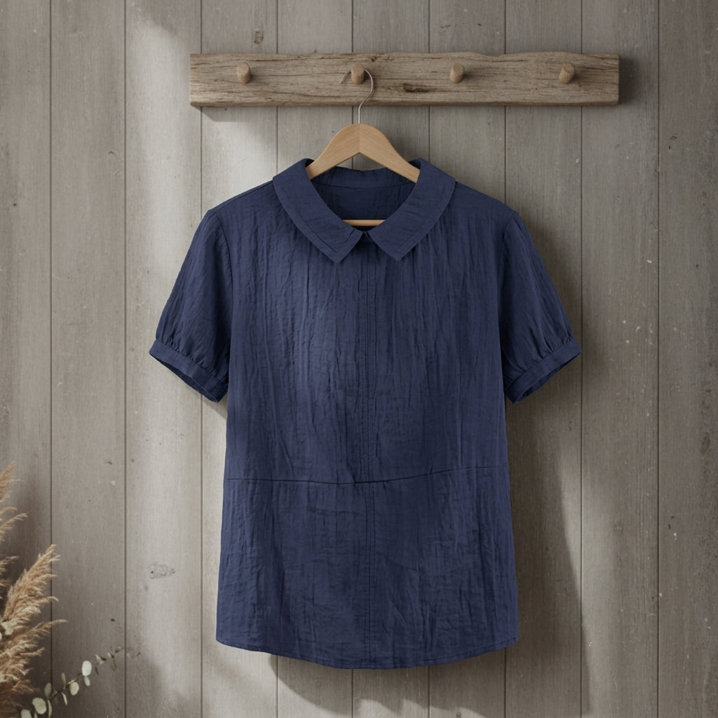 Lapel Pullover Shirt for Women Cotton Linen Blend Short Sleeve – Maren