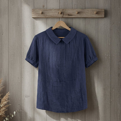 Lapel Pullover Shirt for Women Cotton Linen Blend Short Sleeve – Maren