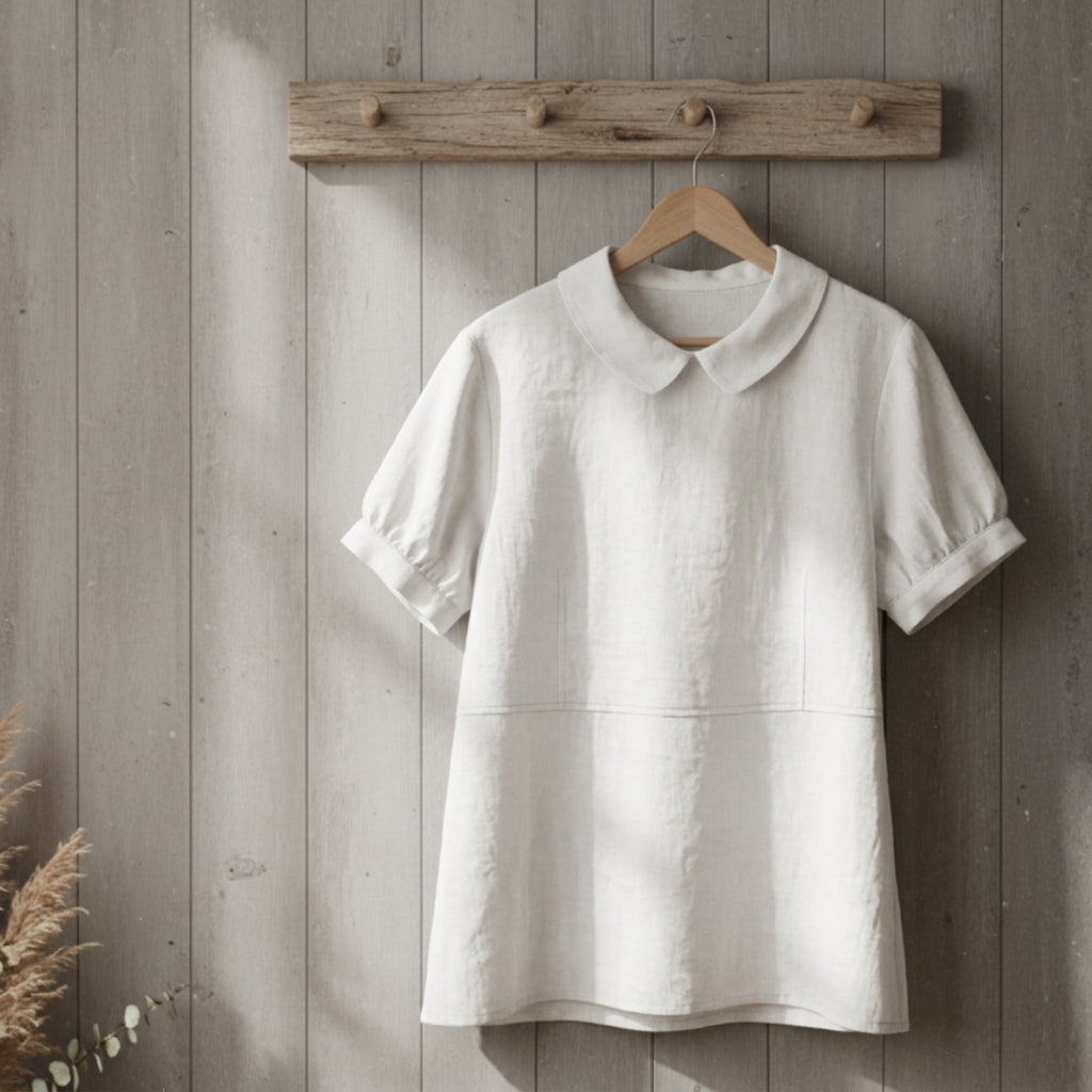 Lapel Pullover Shirt for Women Cotton Linen Blend Short Sleeve – Maren