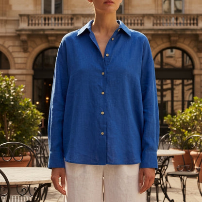 Women's White Cotton Blend Blouse Long Sleeve Classic Collar – Elara