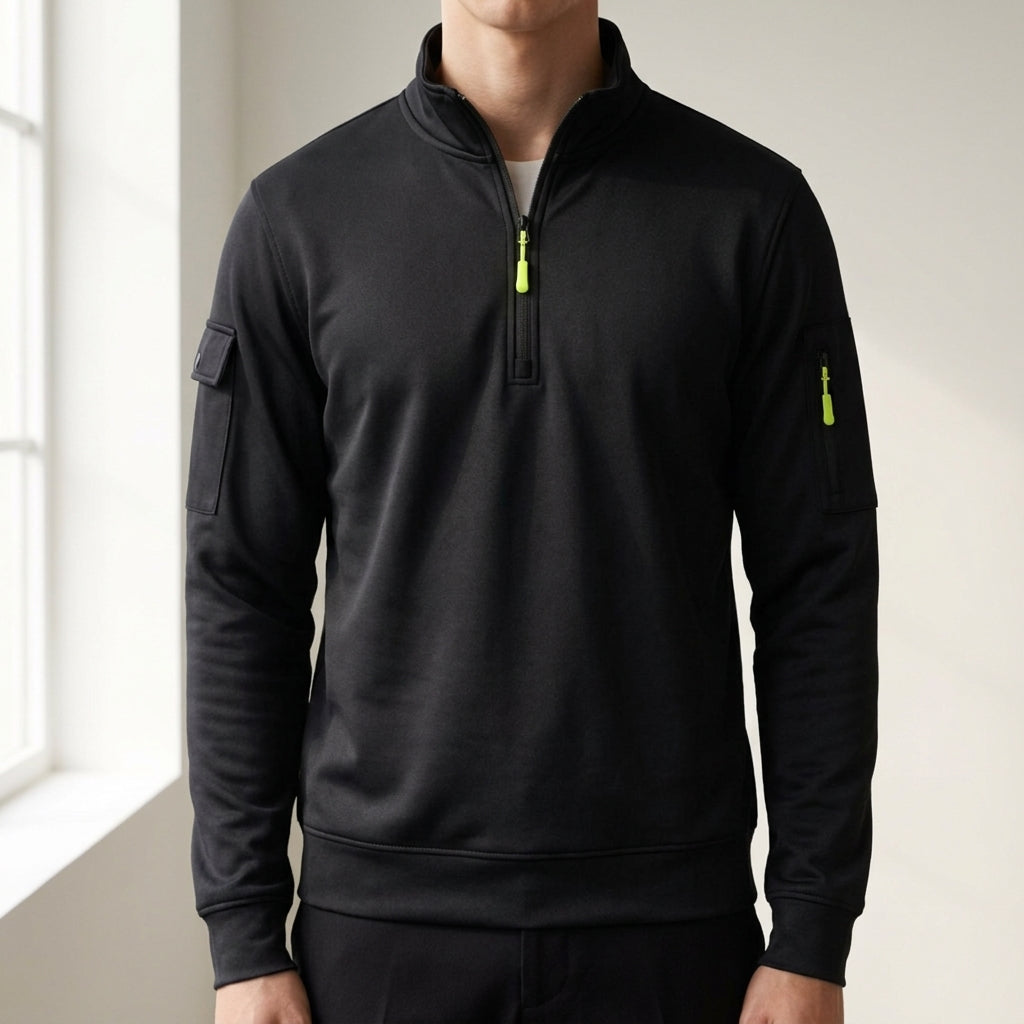 High Neck Cotton Blend Sweatshirt Half Zip Windproof – Marlowe