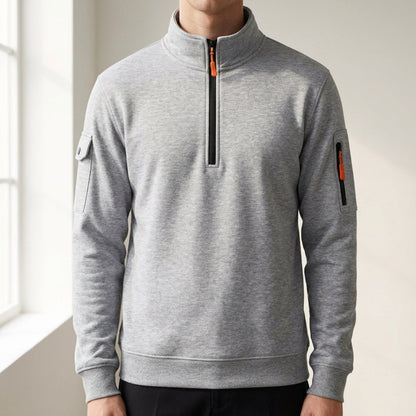 High Neck Cotton Blend Sweatshirt Half Zip Windproof – Marlowe