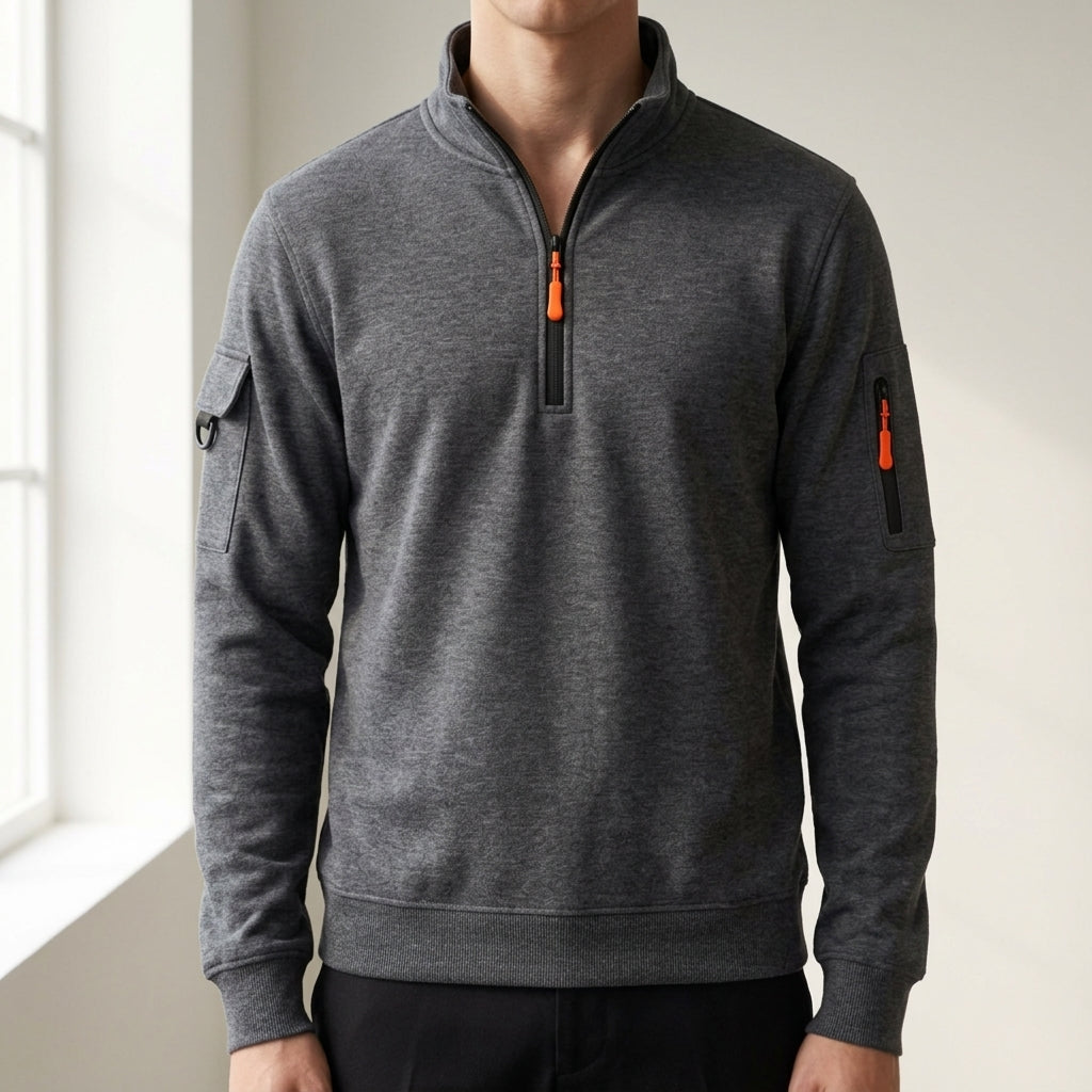 High Neck Cotton Blend Sweatshirt Half Zip Windproof – Marlowe
