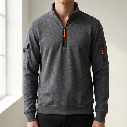 High Neck Cotton Blend Sweatshirt Half Zip Windproof – Marlowe