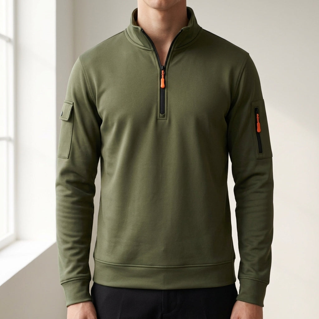 High Neck Cotton Blend Sweatshirt Half Zip Windproof – Marlowe