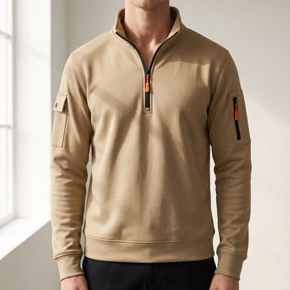 High Neck Cotton Blend Sweatshirt Half Zip Windproof – Marlowe