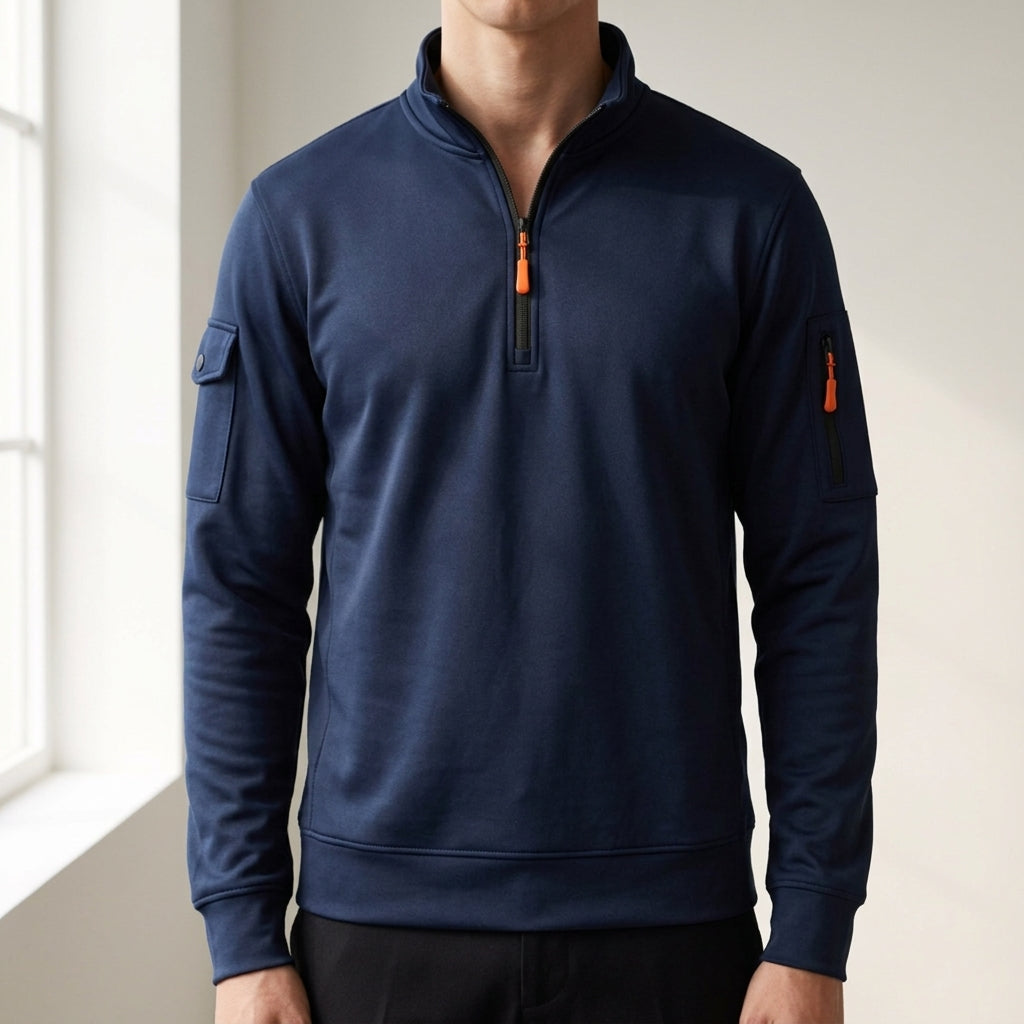 High Neck Cotton Blend Sweatshirt Half Zip Windproof – Marlowe