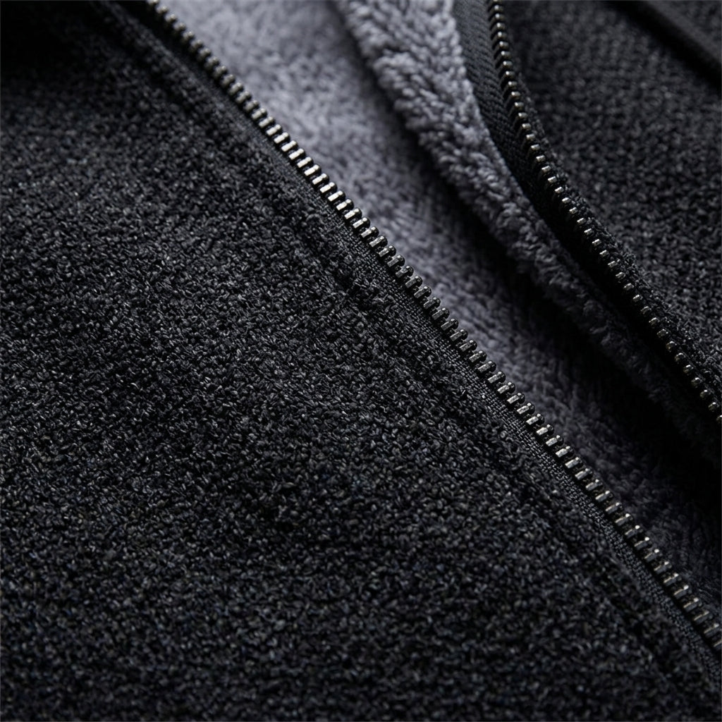 Men's Oversized Hooded Sweatshirt Cotton Blend Full Zip Black – Calder