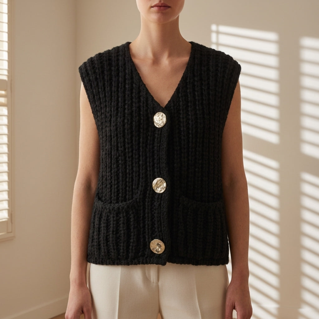 Women's Cable Knit Sweater Vest Cotton Blend Loose Fit Red – Marlowe