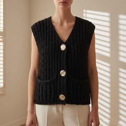 Women's Cable Knit Sweater Vest Cotton Blend Loose Fit Red – Marlowe
