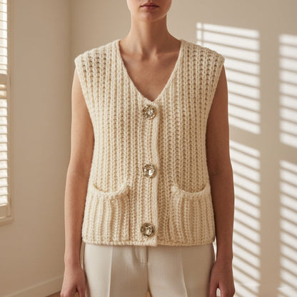 Women's Cable Knit Sweater Vest Cotton Blend Loose Fit Red – Marlowe