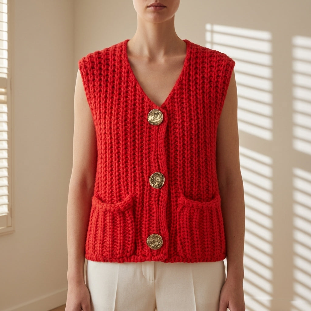 Women's Cable Knit Sweater Vest Cotton Blend Loose Fit Red – Marlowe