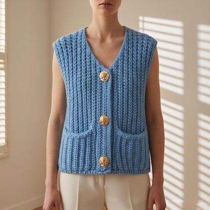 Women's Cable Knit Sweater Vest Cotton Blend Loose Fit Red – Marlowe