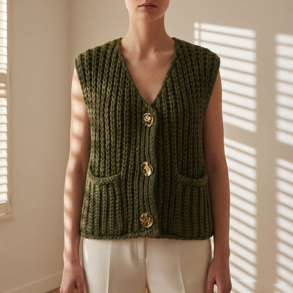 Women's Cable Knit Sweater Vest Cotton Blend Loose Fit Red – Marlowe