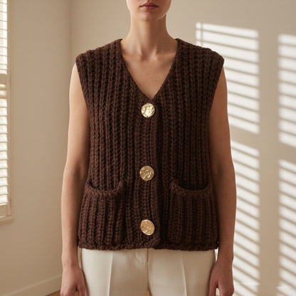 Women's Cable Knit Sweater Vest Cotton Blend Loose Fit Red – Marlowe