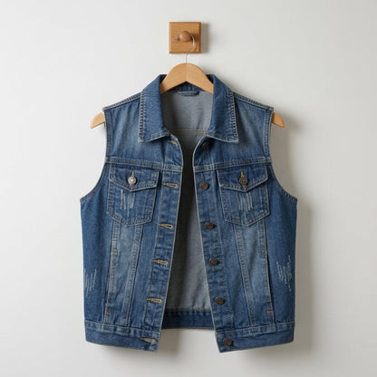 Denim Vest for Women Sleeveless Cotton Blend Vintage Style – Marlowe