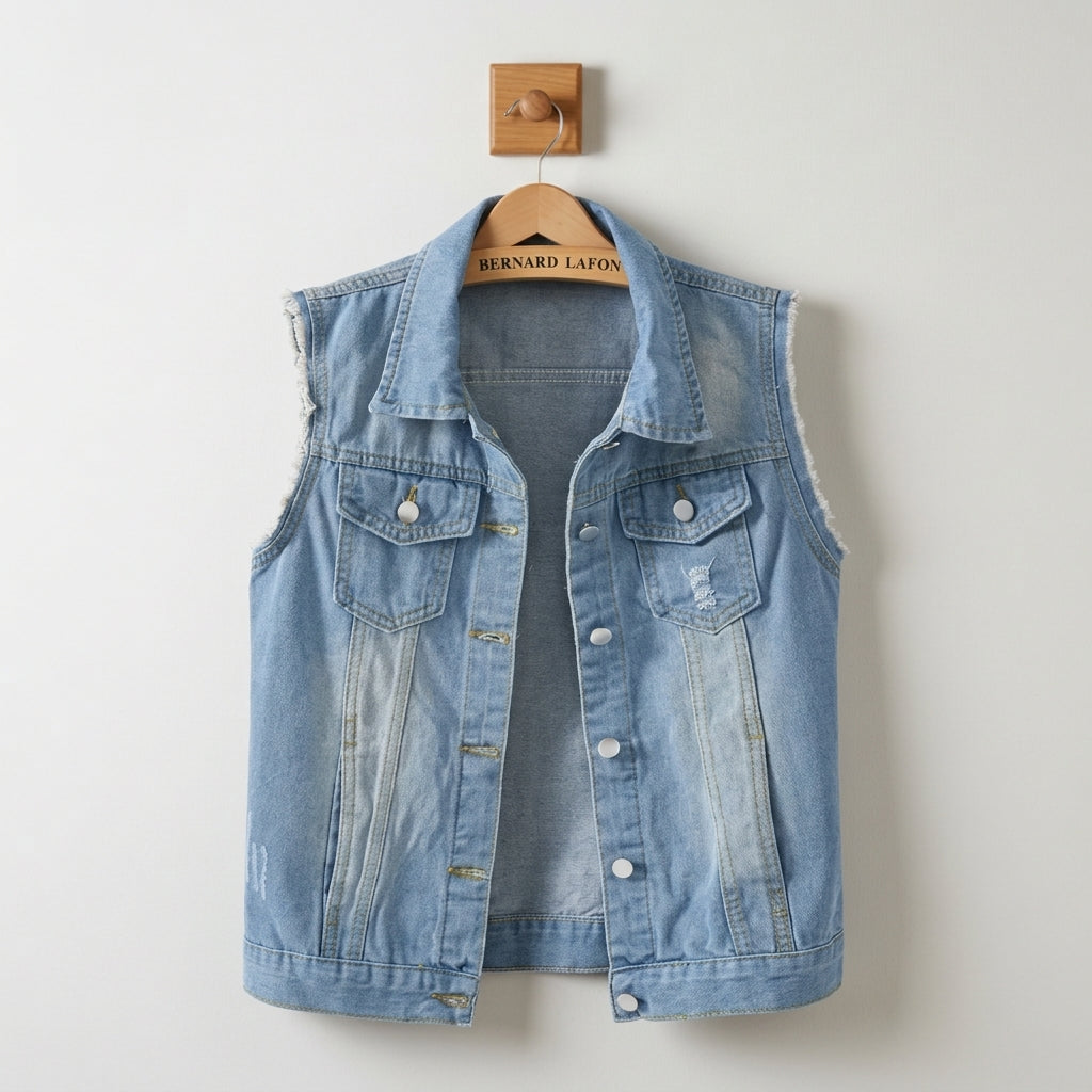 Denim Vest for Women Sleeveless Cotton Blend Vintage Style – Marlowe