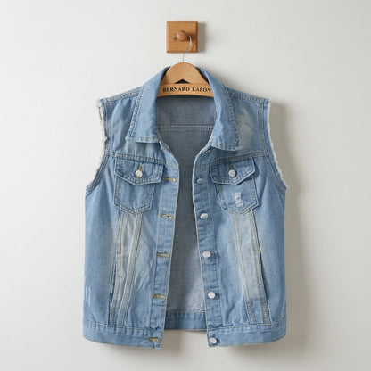 Denim Vest for Women Sleeveless Cotton Blend Vintage Style – Marlowe