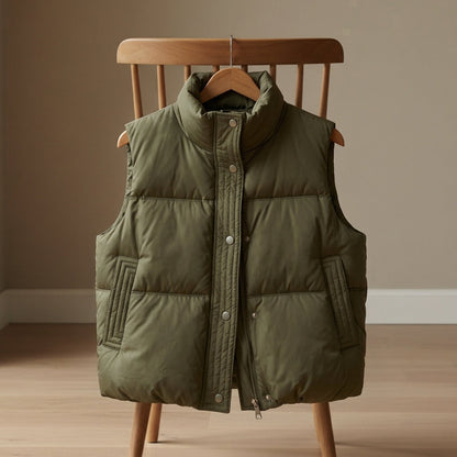 Women's Sleeveless Puffer Vest Lightweight Cotton Blend Stand Collar – Elara