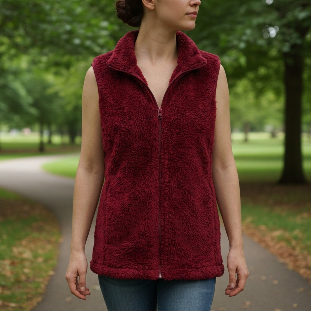 Women's Coral Velvet Fleece Vest High Collar Zipper – Marlowe