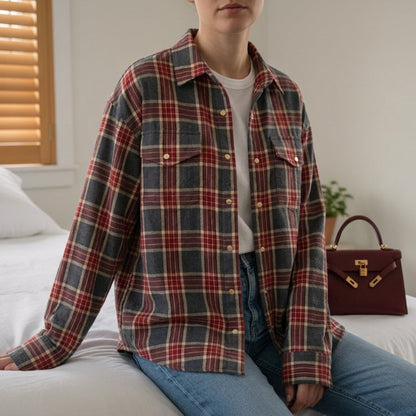 Plaid Oversized Cotton Blend Shirt With Pockets – Marlowe