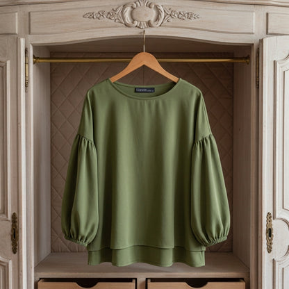 Women's Cotton Blend O-Neck Blouse Loose Fit Long Sleeve – Maren