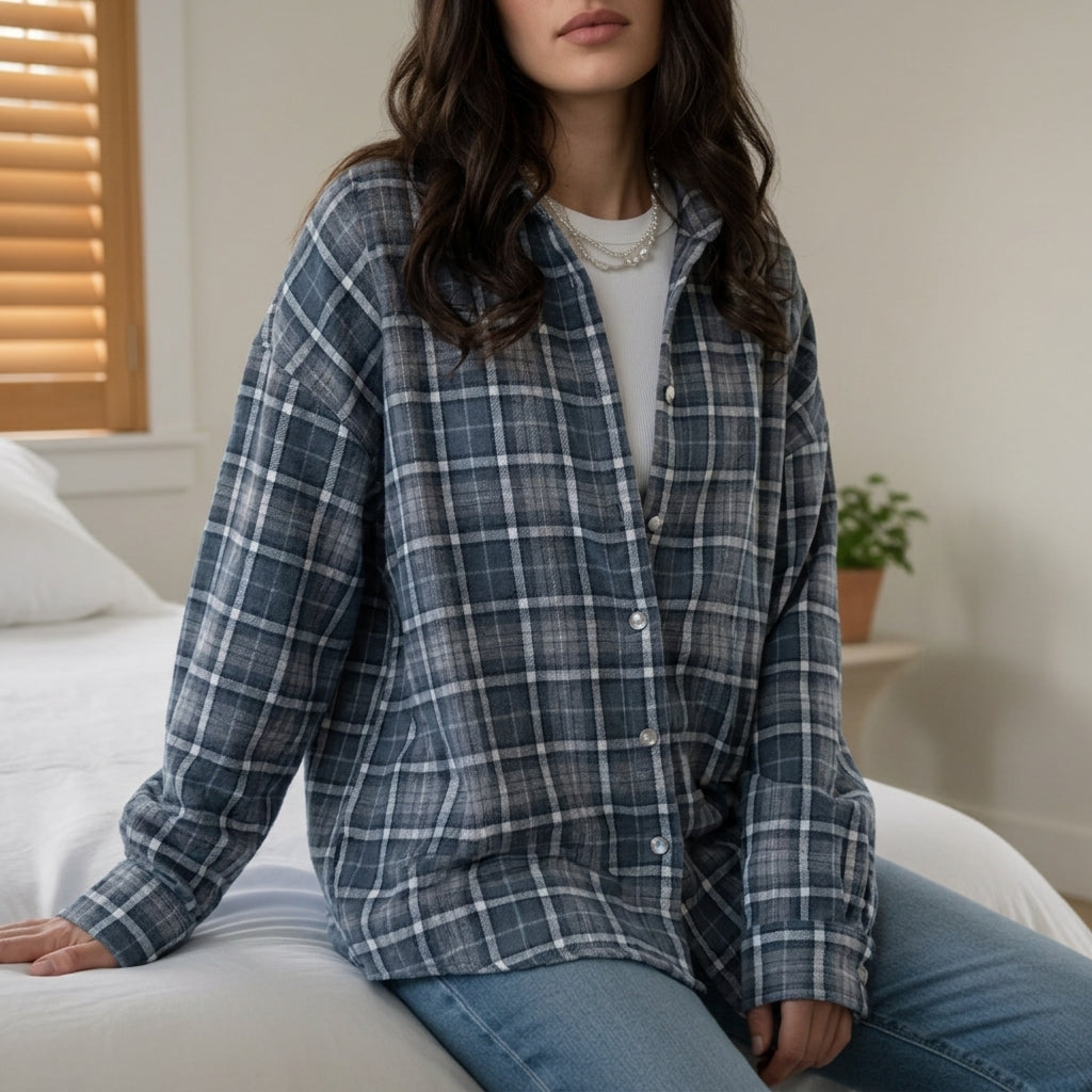 Plaid Oversized Cotton Blend Shirt With Pockets – Marlowe