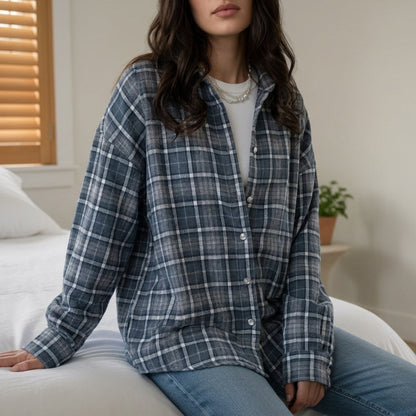 Plaid Oversized Cotton Blend Shirt With Pockets – Marlowe