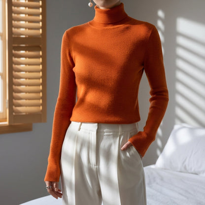 Women’s Knitted High Collar Sweater Slim Fit Cotton Blend – Amara
