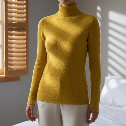 Women’s Knitted High Collar Sweater Slim Fit Cotton Blend – Amara