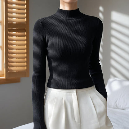 Women’s Knitted High Collar Sweater Slim Fit Cotton Blend – Amara
