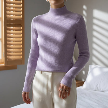 Women’s Knitted High Collar Sweater Slim Fit Cotton Blend – Amara