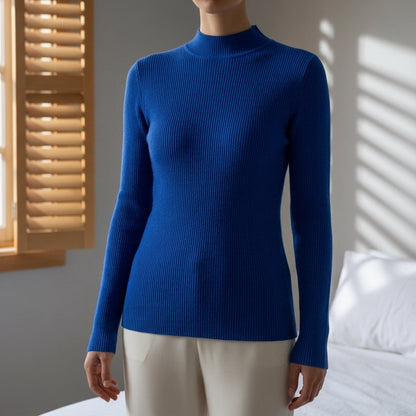 Women’s Knitted High Collar Sweater Slim Fit Cotton Blend – Amara
