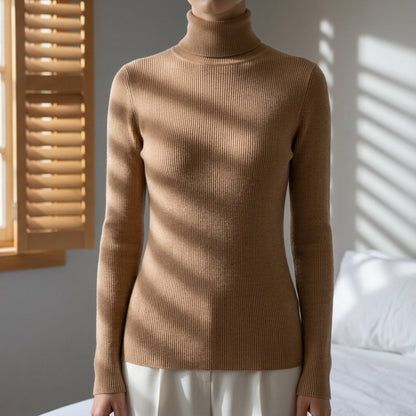 Women’s Knitted High Collar Sweater Slim Fit Cotton Blend – Amara
