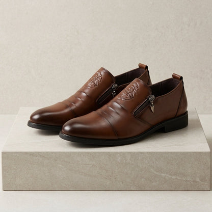 Men's Faux Leather Dress Shoes Retro Lion Head Zip – Rowan