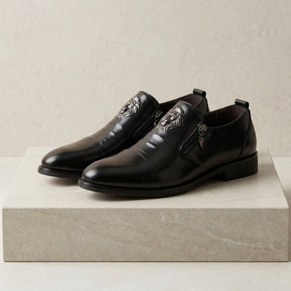 Men's Faux Leather Dress Shoes Retro Lion Head Zip – Rowan