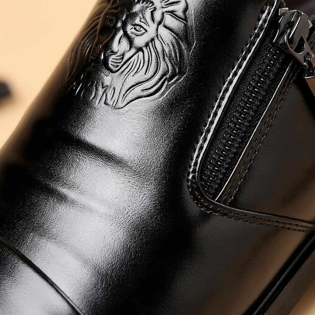 Men's Faux Leather Dress Shoes Retro Lion Head Zip – Rowan