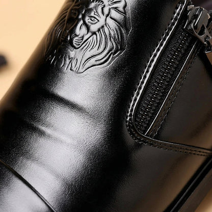 Men's Faux Leather Dress Shoes Retro Lion Head Zip – Rowan