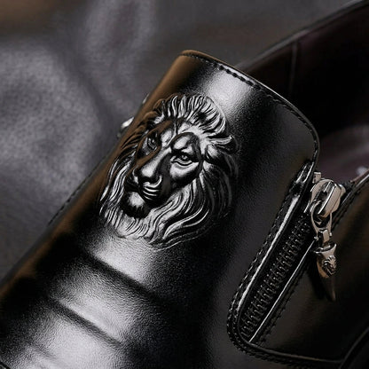 Men's Faux Leather Dress Shoes Retro Lion Head Zip – Rowan