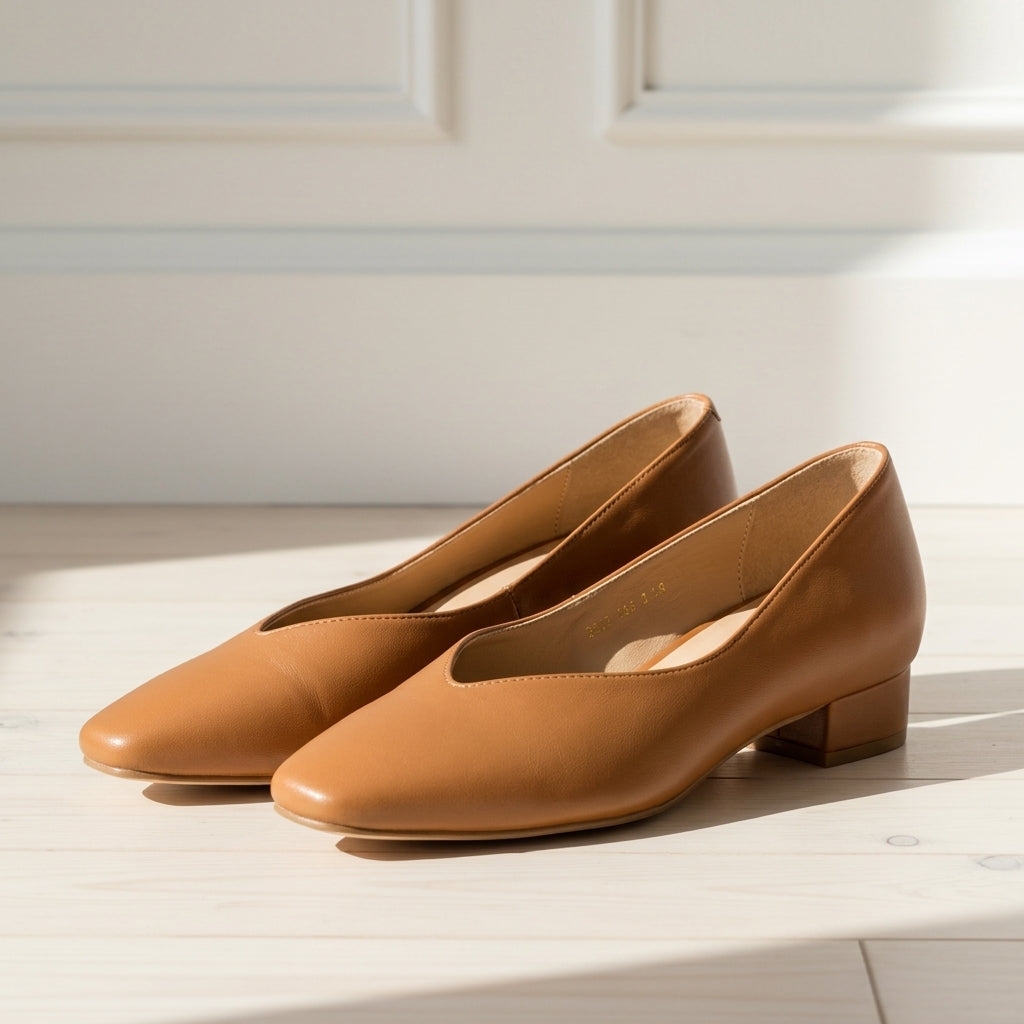 Low-Heeled Loafers for Women Faux Leather Round Toe – Elara