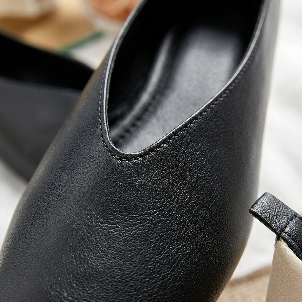 Low-Heeled Loafers for Women Faux Leather Round Toe – Elara