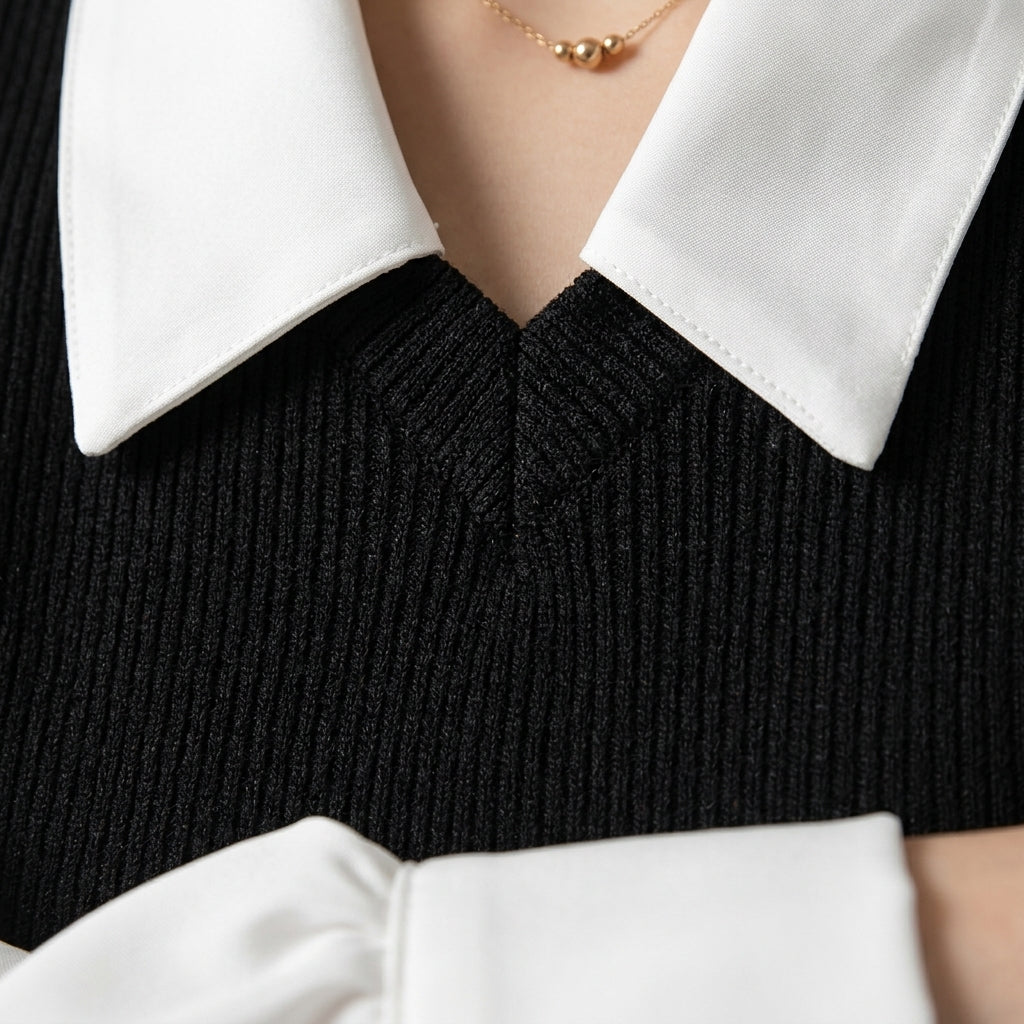 Women's Polo Collar Blouse Loose Fit False Two Piece – Marlowe