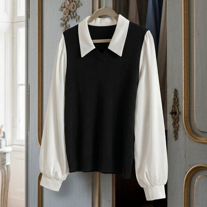 Women's Polo Collar Blouse Loose Fit False Two Piece – Marlowe