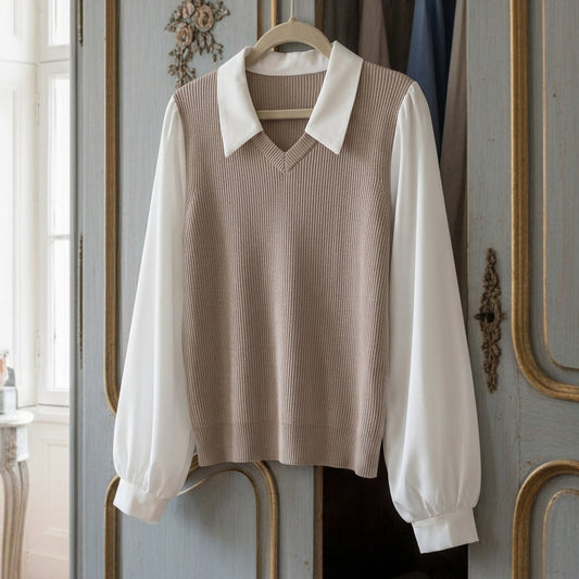Women's Polo Collar Blouse Loose Fit False Two Piece – Marlowe