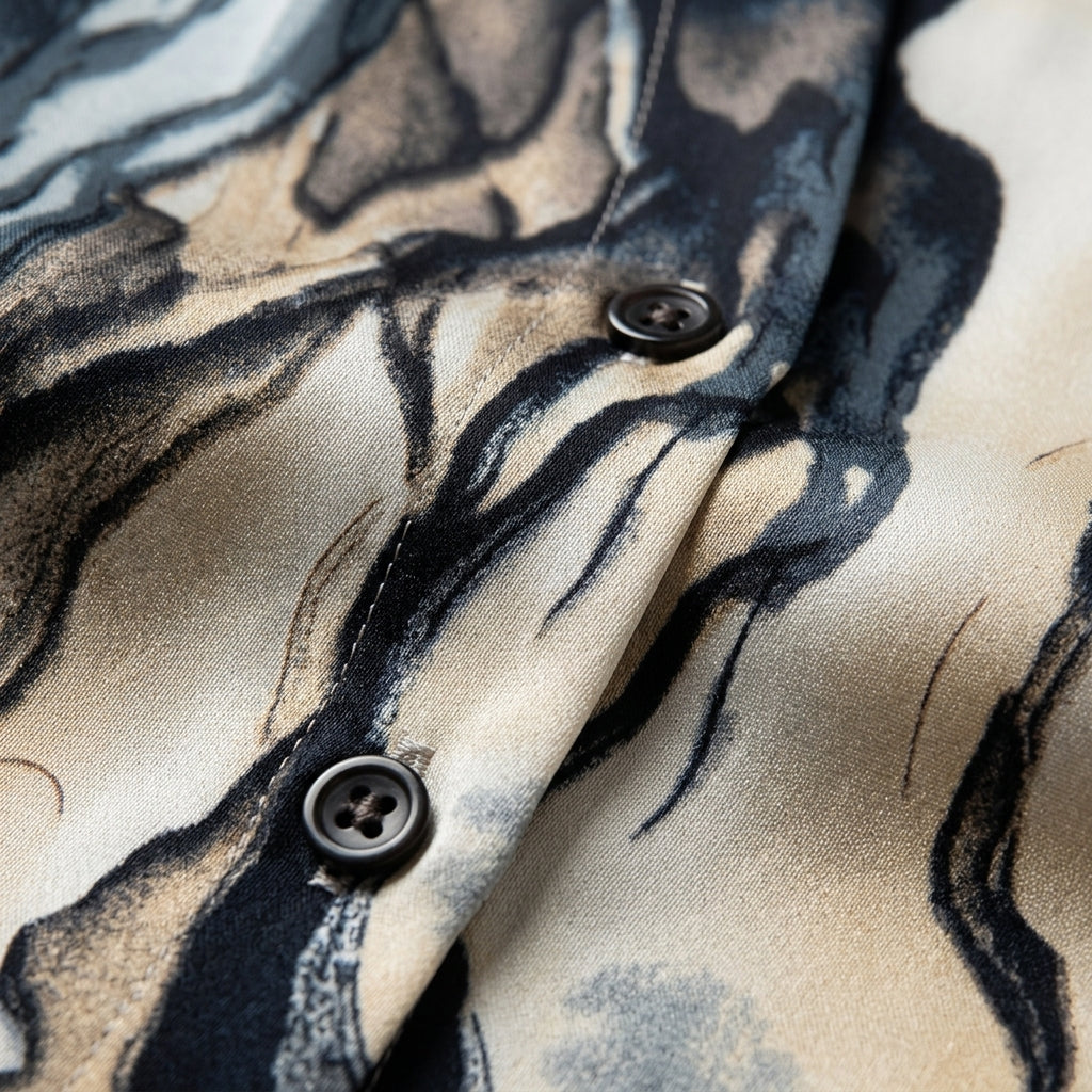 Women's Marble Print Button-Front Tailored Shirt – Elara