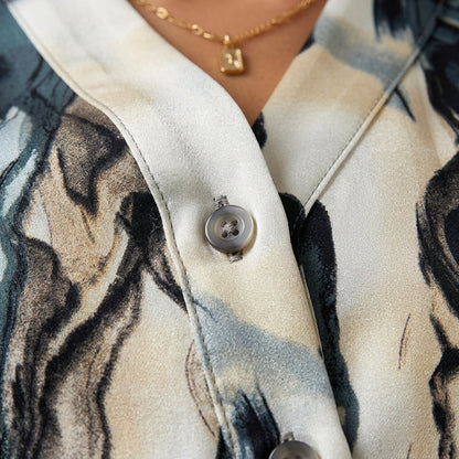 Women's Marble Print Button-Front Tailored Shirt – Elara