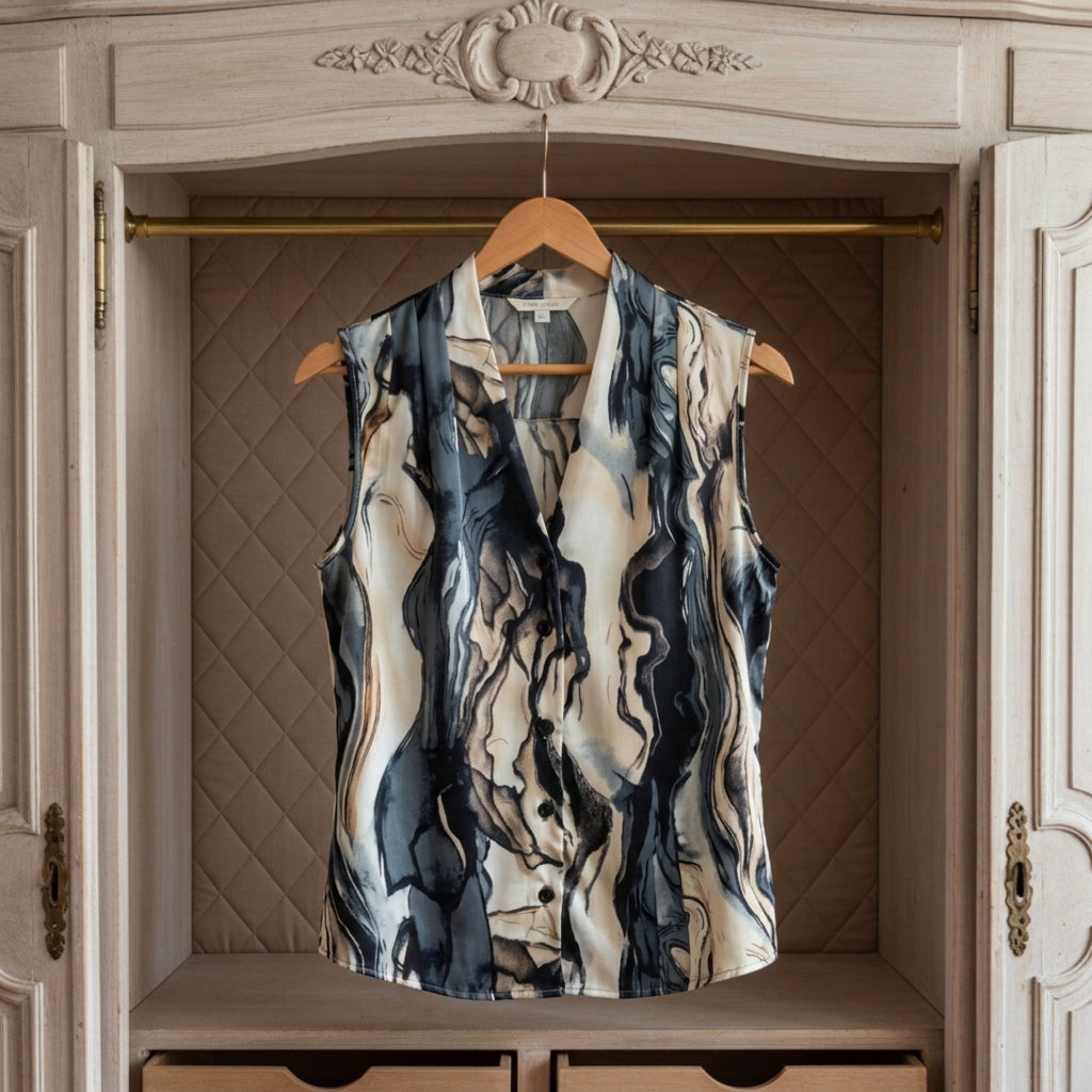 Women's Marble Print Button-Front Tailored Shirt – Elara