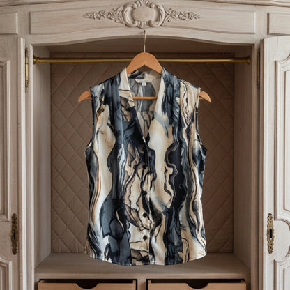 Women's Marble Print Button-Front Tailored Shirt – Elara